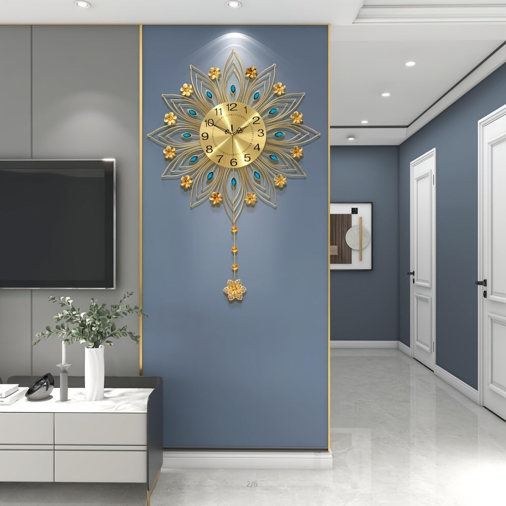 Elegant Floral Wall Clock with Luxurious Gold Accents