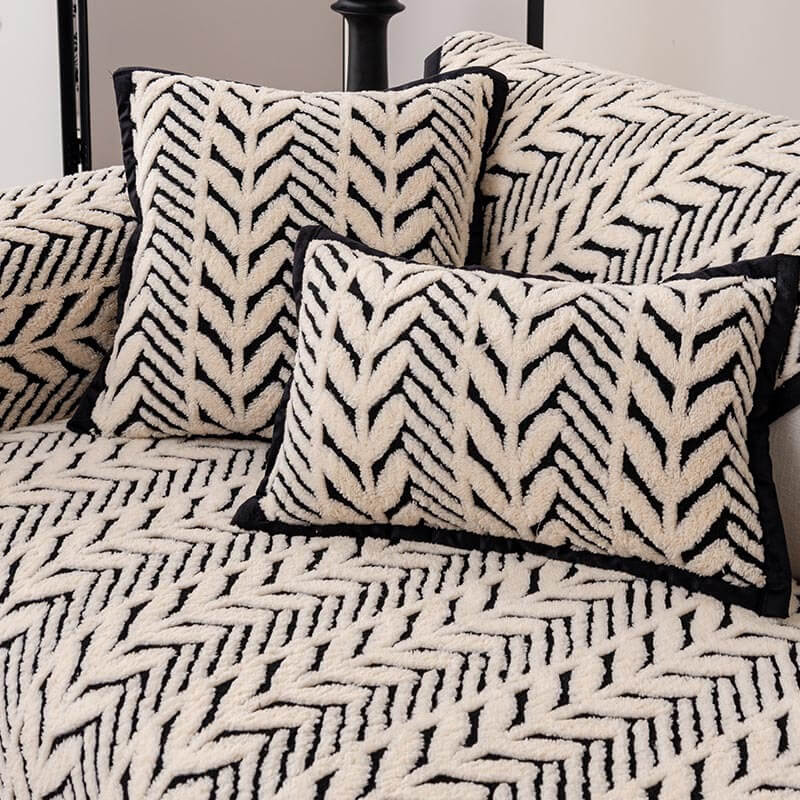 Premium Warm Wheat-Ear Plush Anti-Slip Couch Cover