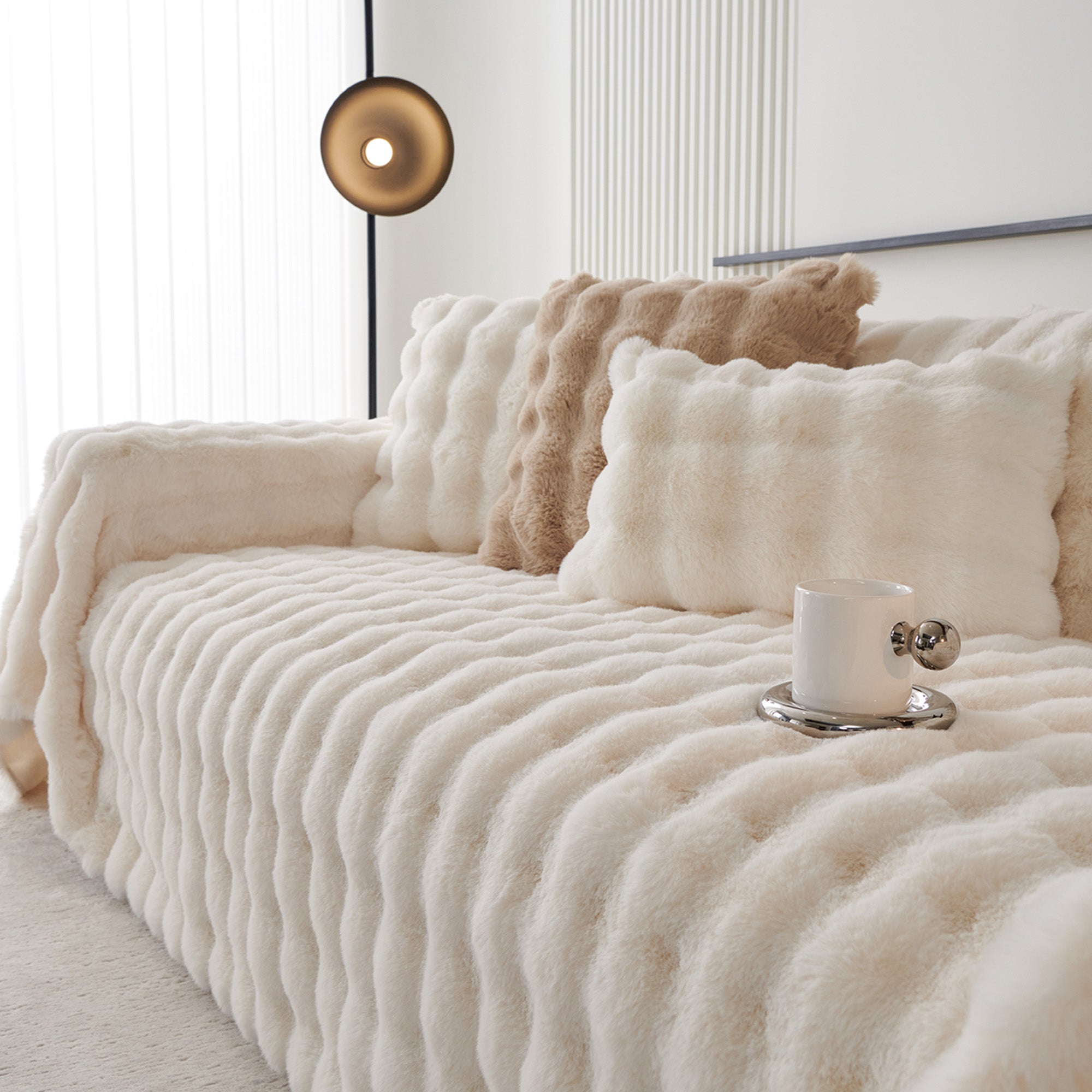 Luxe Ripple Faux Fur Sofa Cover - Modern, Stylish & Durable Sofa Protection