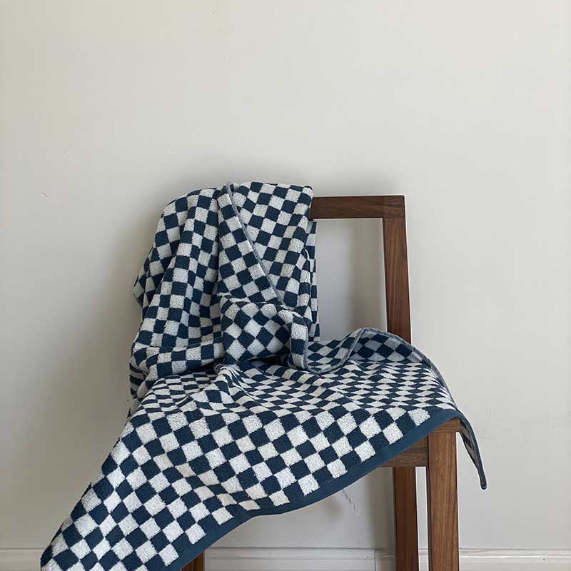 Checkerboard Plaid Colorblock Cotton Bath Towel Set