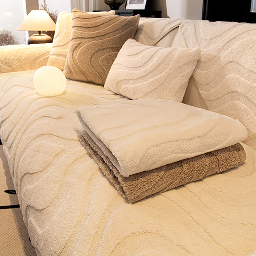 Warm Plush Curved Jacquard Non-Slip Sofa Protector Cover