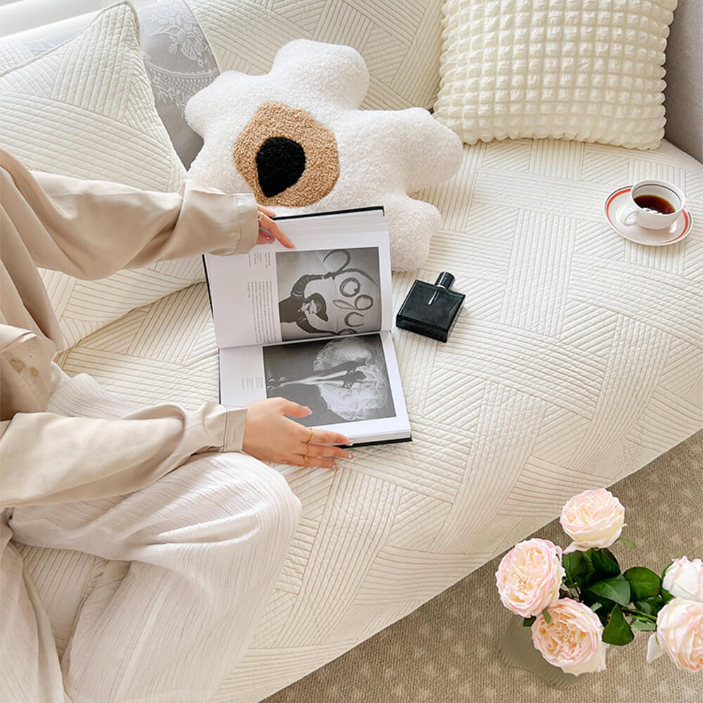 Minimalist All-Season Solid Cotton Geometric Couch Cover