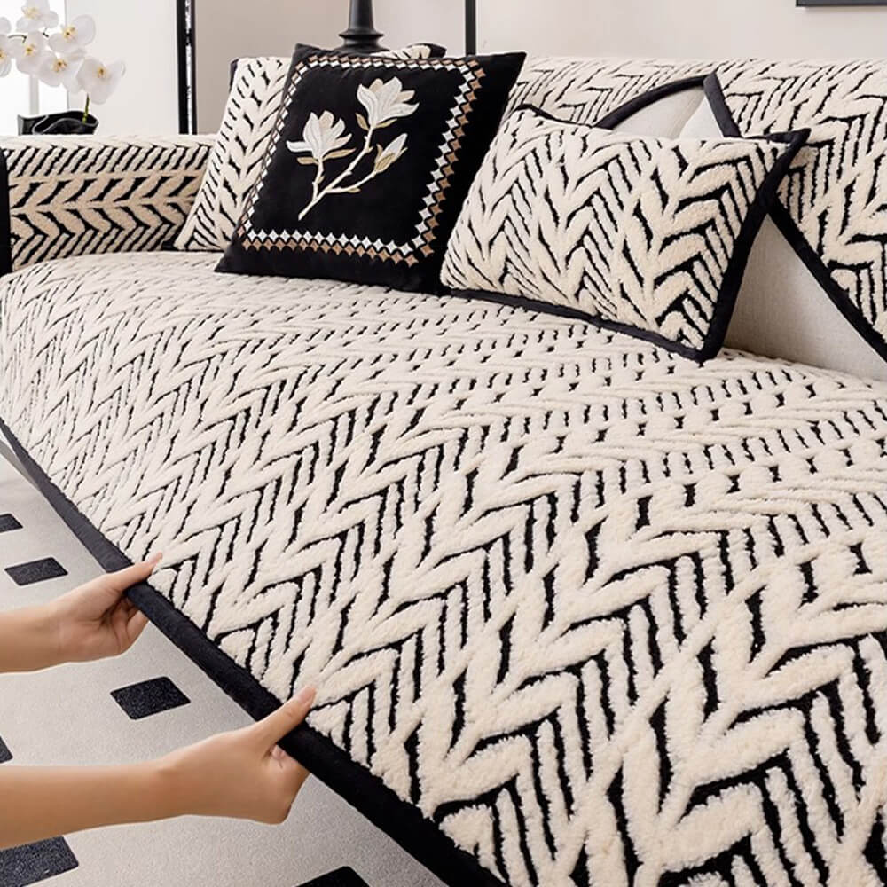 Premium Warm Wheat-Ear Plush Anti-Slip Couch Cover