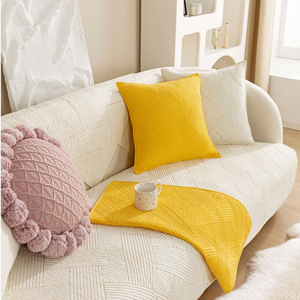 Minimalist All-Season Solid Cotton Geometric Couch Cover
