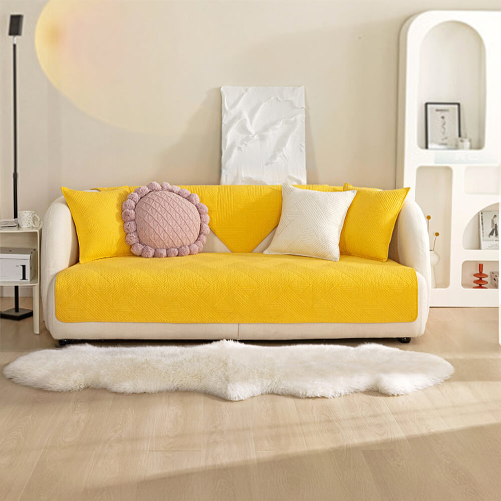 Minimalist All-Season Solid Cotton Geometric Couch Cover