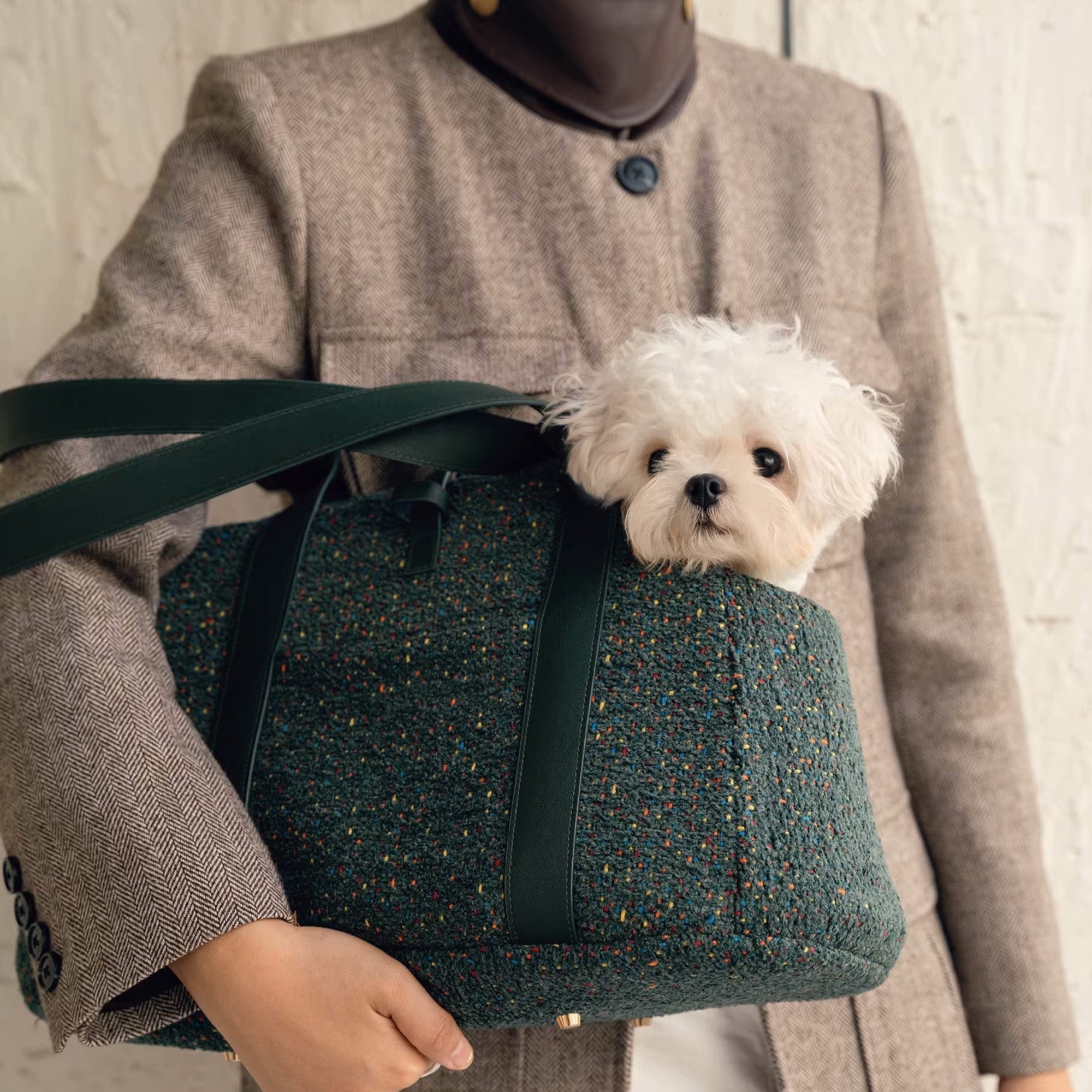 Luxury Tweed Pet Tote – Stylish, Warm & Secure for Small Dogs & Cats