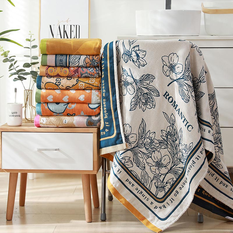 Flower Mixed Color Reversible Cotton Bath Towel