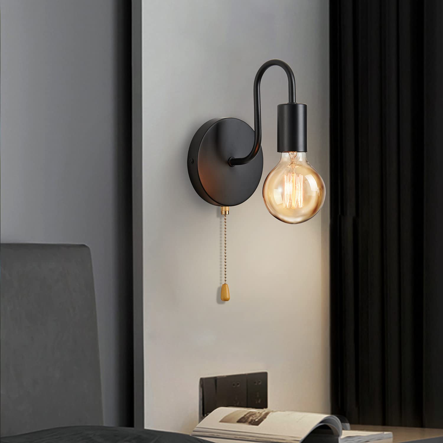 Nordic Industrial Wall Lamp in Black Iron for Modern Decor