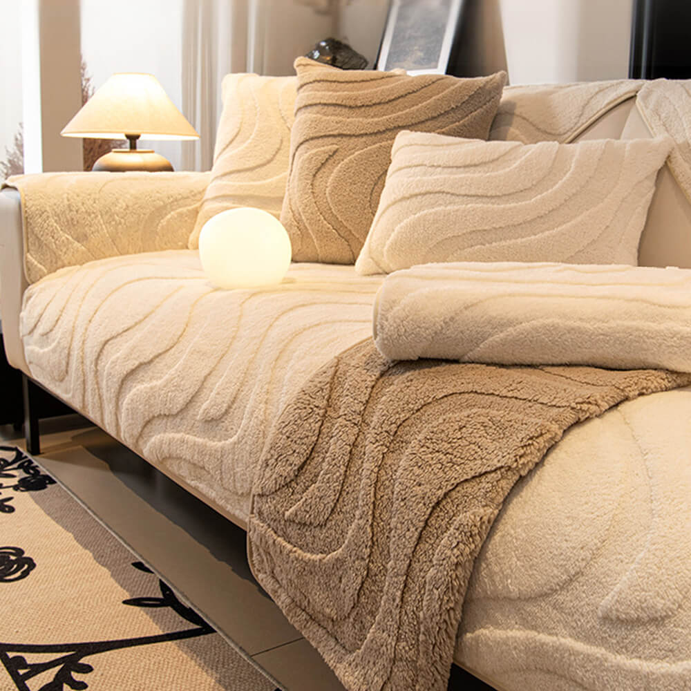 Warm Plush Curved Jacquard Non-Slip Sofa Protector Cover