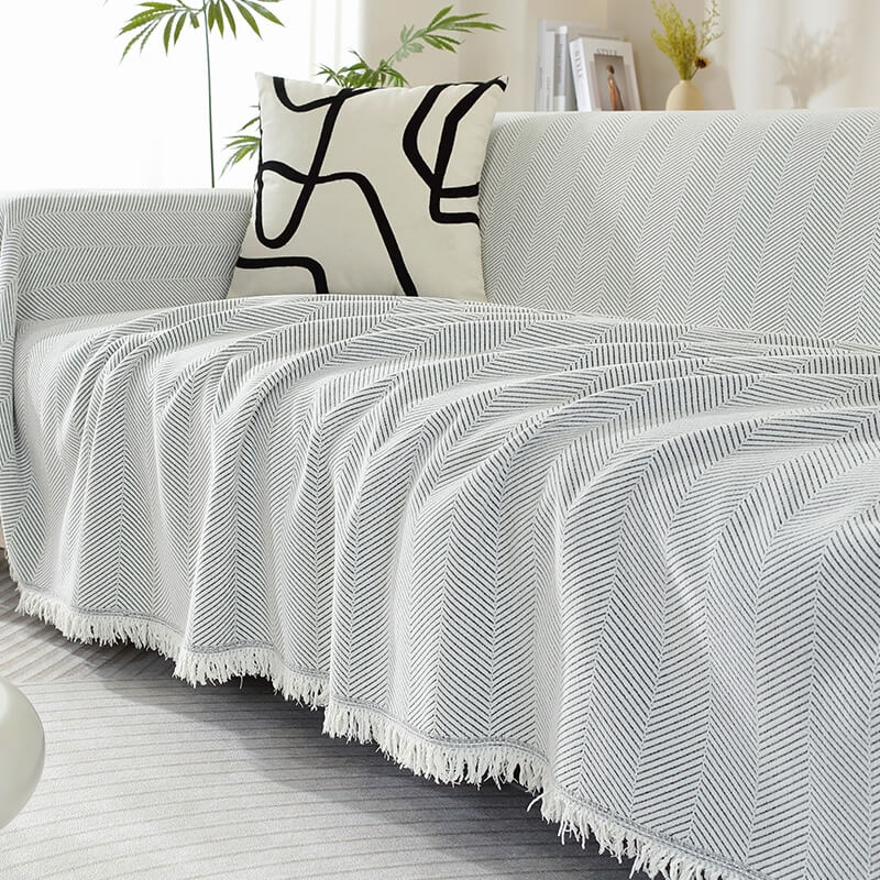 Chenille Blanket Herringbone Tassel Couch Cover Cozy Style