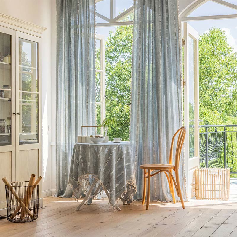 Striped Hollow-Out Tassel Light Filtering Curtain