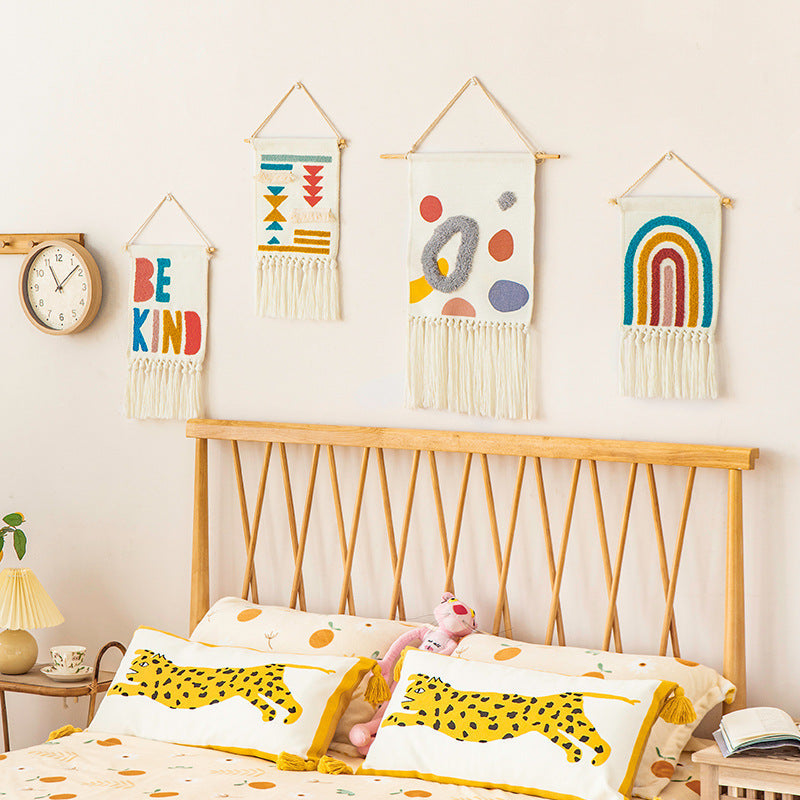 Tufted Wall Art – Geometric Rainbow Embroidery Tapestry