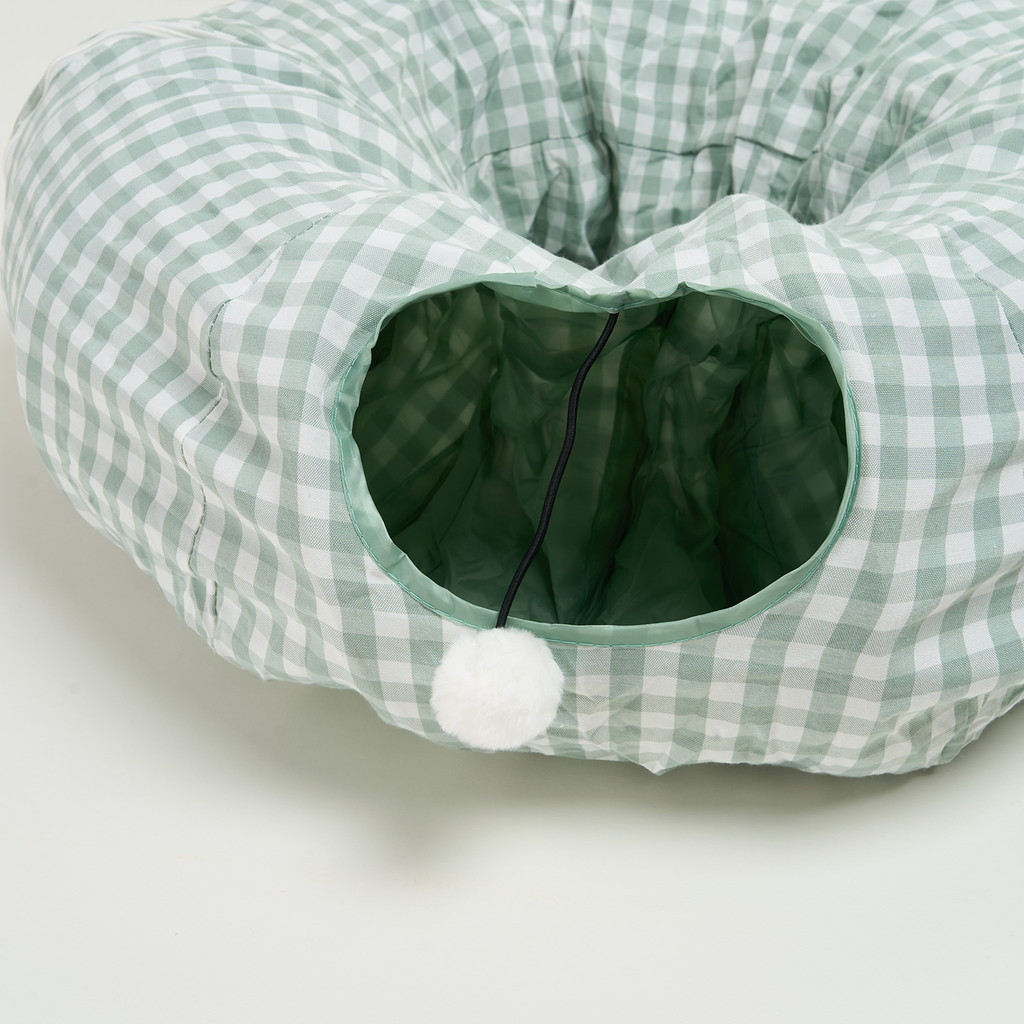 Tartan Foldaway Cat Tunnel & Bed – Cozy, Durable, and Interactive