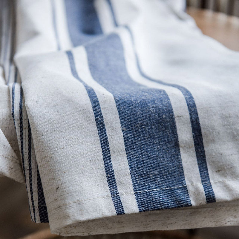 Navy & Beige Striped Semi-Blackout Cotton Curtains