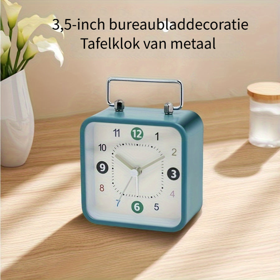 Square Metal Alarm Clock with Night Light and Snooze Feature