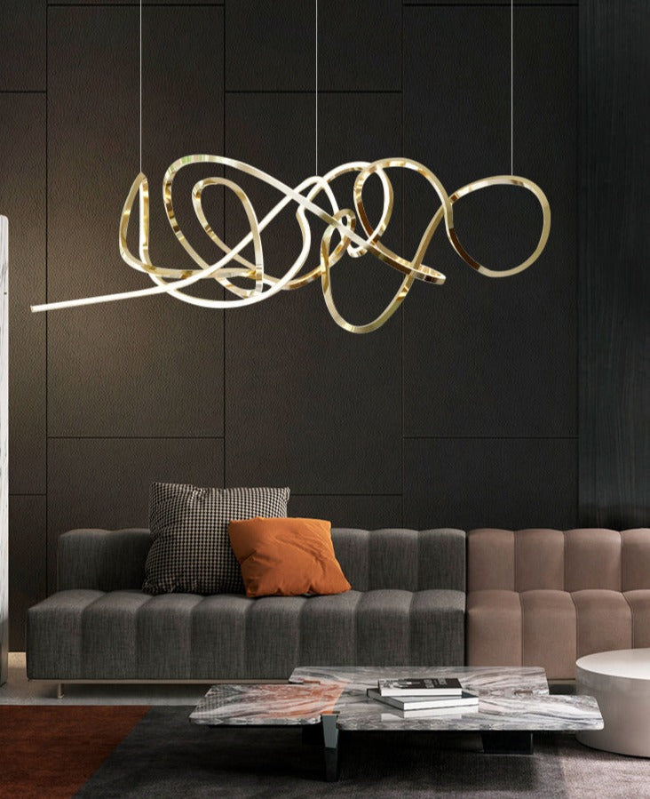 Signature Chandelier – Handmade LED Pendant Light with Electroplated Aluminium Frame | Adjustable Suspension, Perfect for Living & Conference Rooms