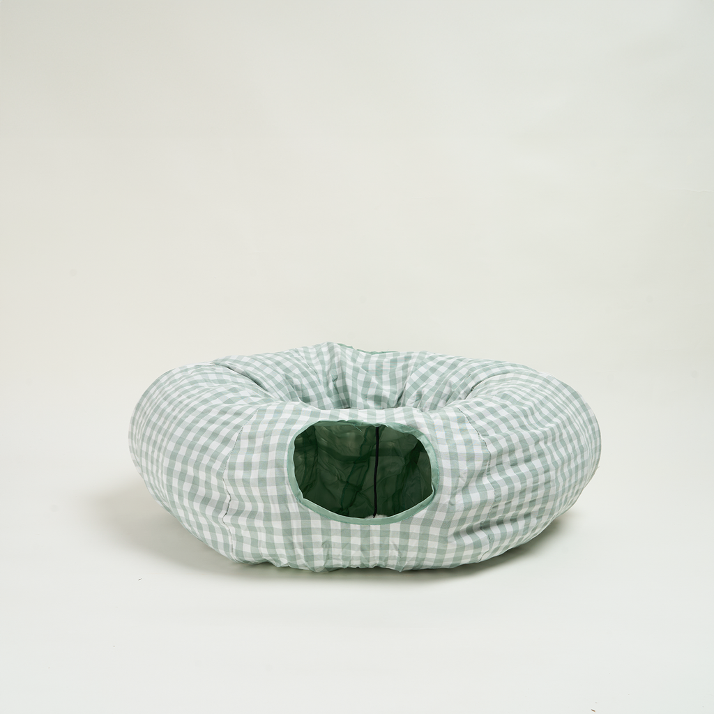 Tartan Foldaway Cat Tunnel & Bed – Cozy, Durable, and Interactive