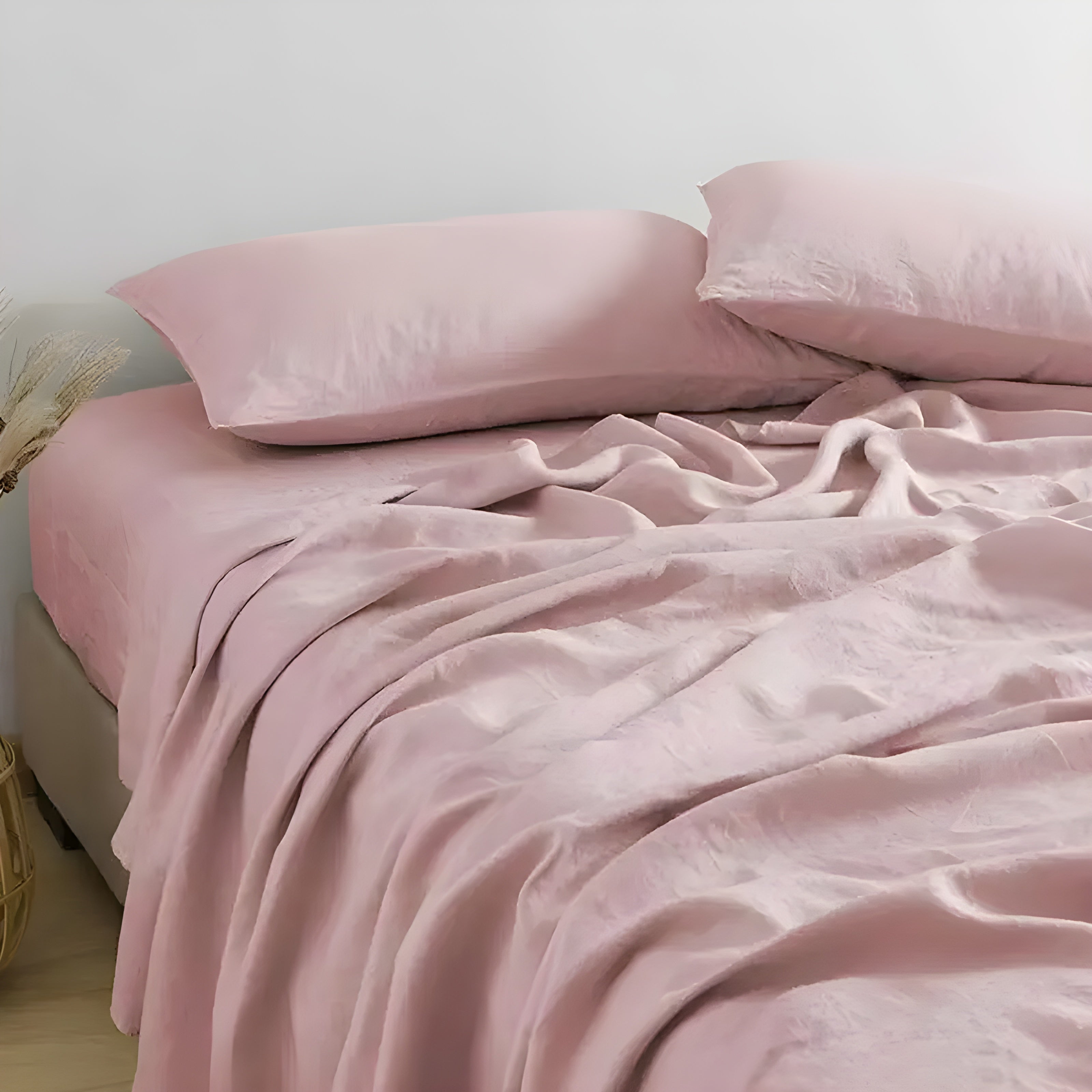 3PCS 100% Washed Linen Sheet Set - Natural Flax Bed Sheets with 2 Pillowcases