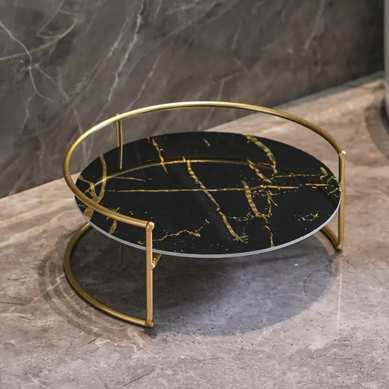 Marbled Glass Tray – Decorative Organizer with Metal Frame