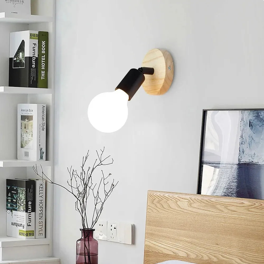 Nordic Vintage Wood Wall Lamp for Cozy Ambient Lighting