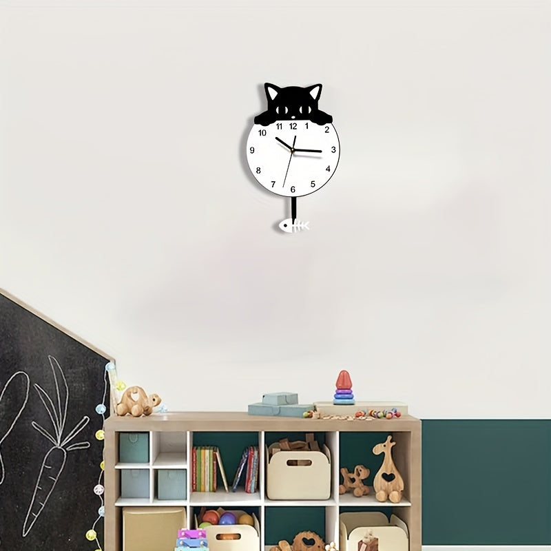 Purrfect Time Stylish Swinging Cat Wall Clock Modern Design