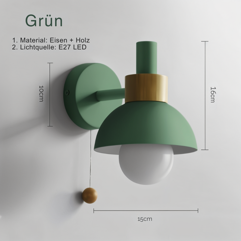 Minimalist Wooden Wall Lamp with Pull Switch – Soft Pastel Modern Design