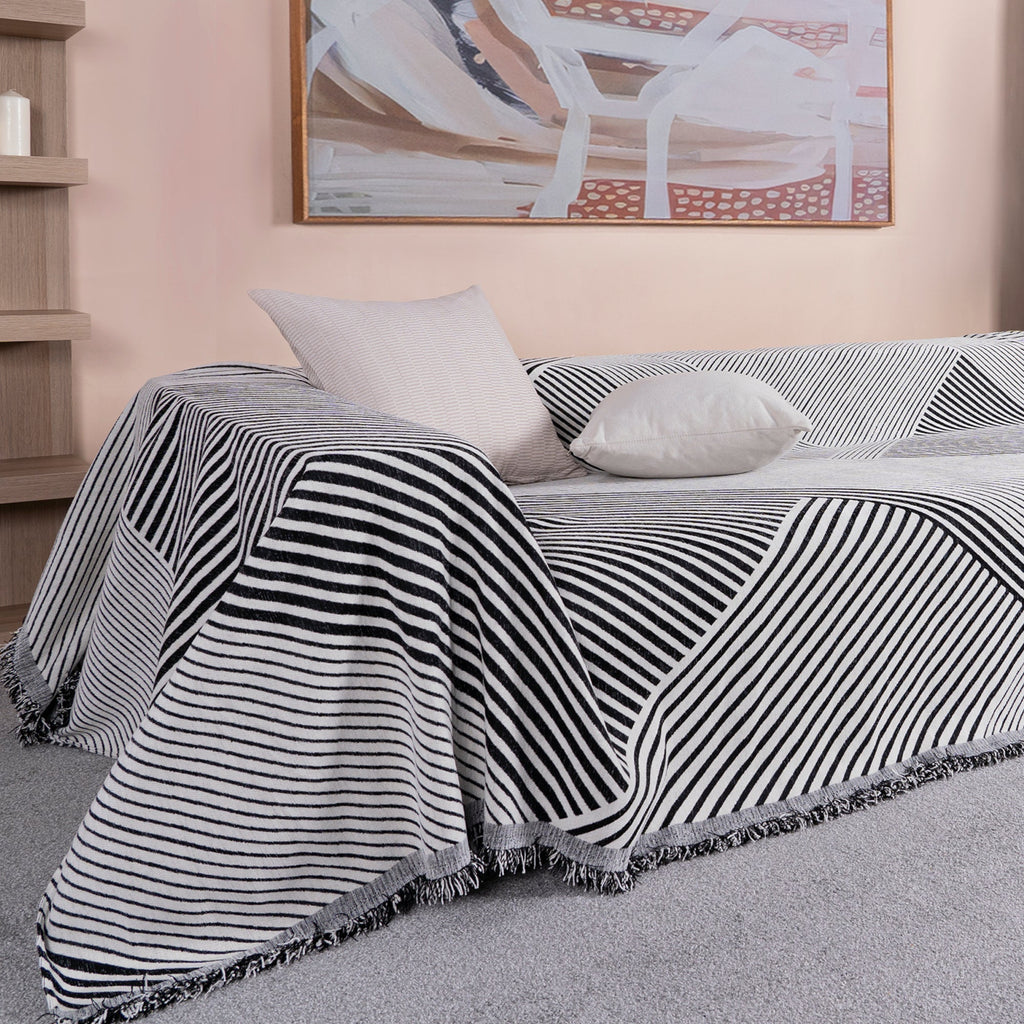 Black Geometric Reversible Sofa Cover - Modern, Stylish & Durable Sofa Protection