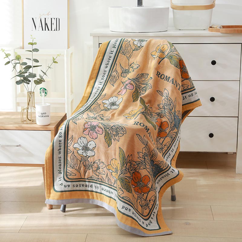Flower Mixed Color Reversible Cotton Bath Towel
