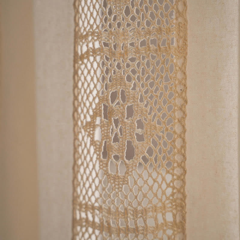 Beige Splicing Hollow-Out Light Filtering Curtain Set
