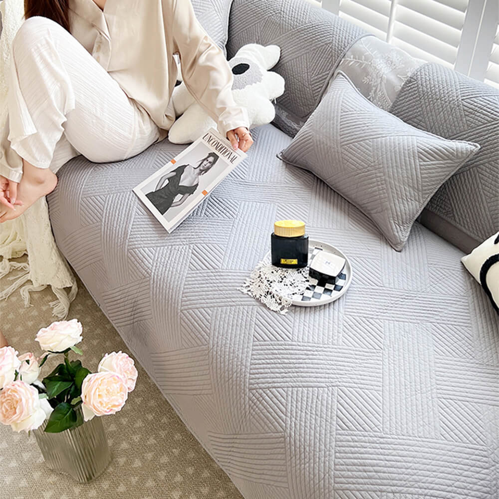 Minimalist All-Season Solid Cotton Geometric Couch Cover
