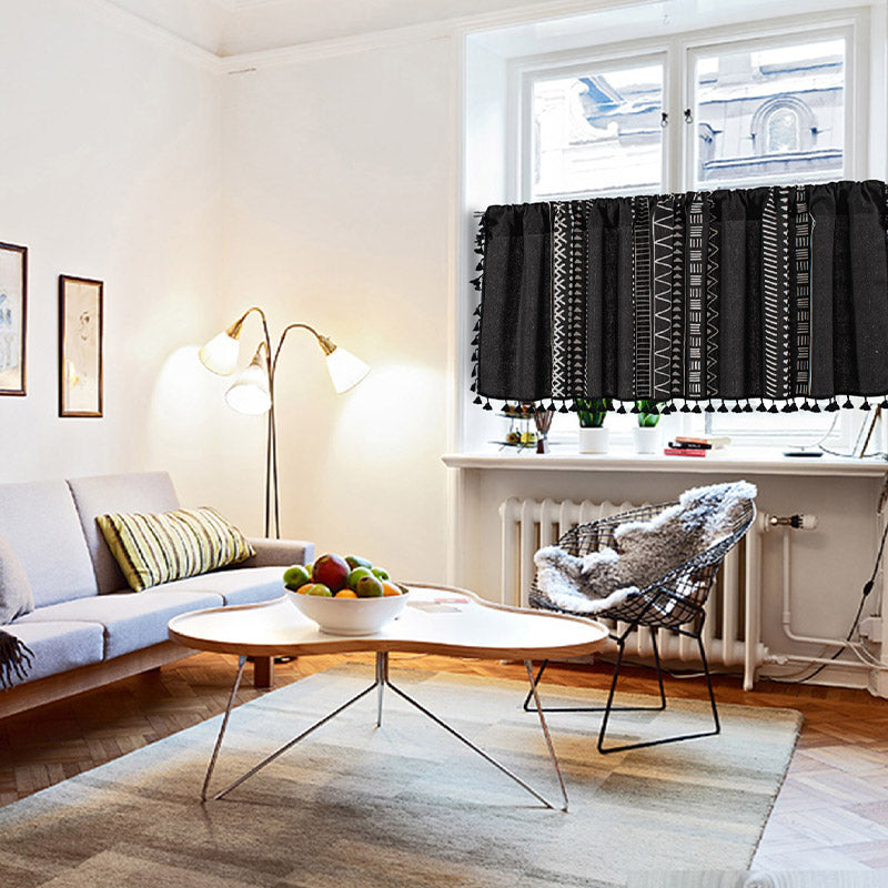Black Pattern Tassel Tier Curtain