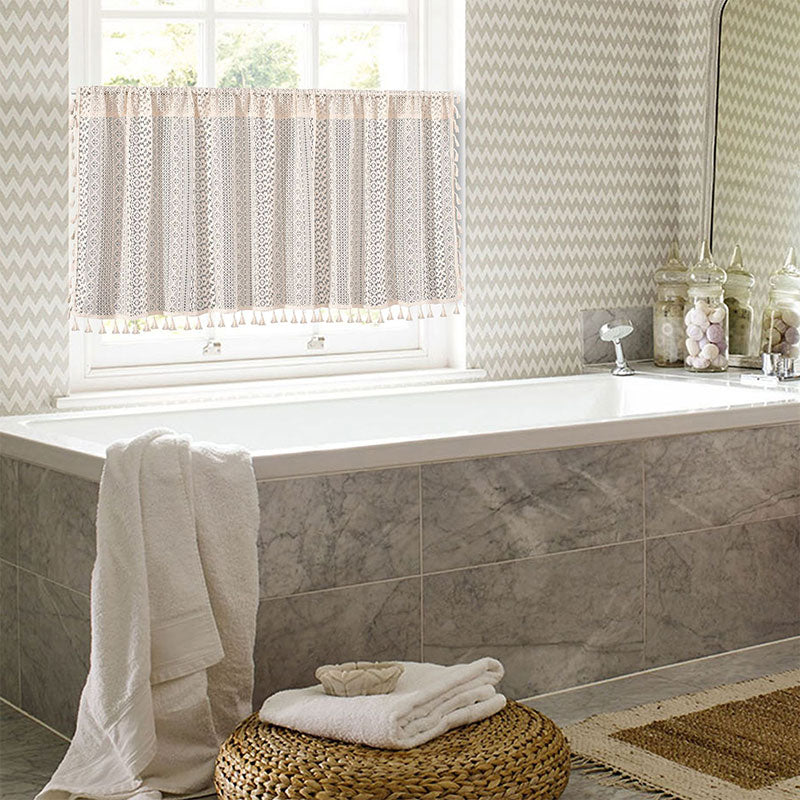 Lace Taseel Hollow-Out Tier Curtain in Cotton Linen Material