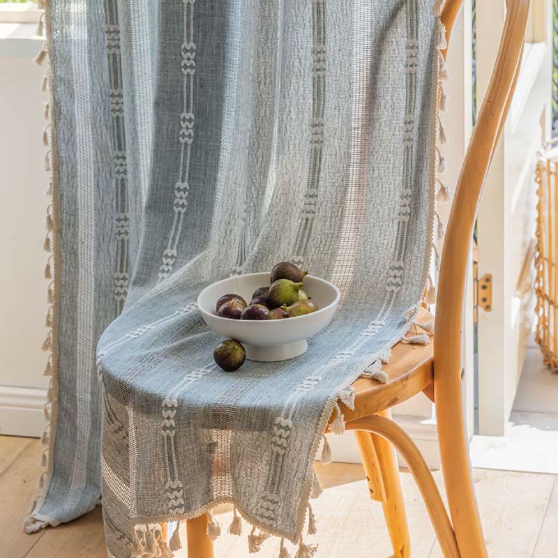 Striped Hollow-Out Tassel Light Filtering Curtain