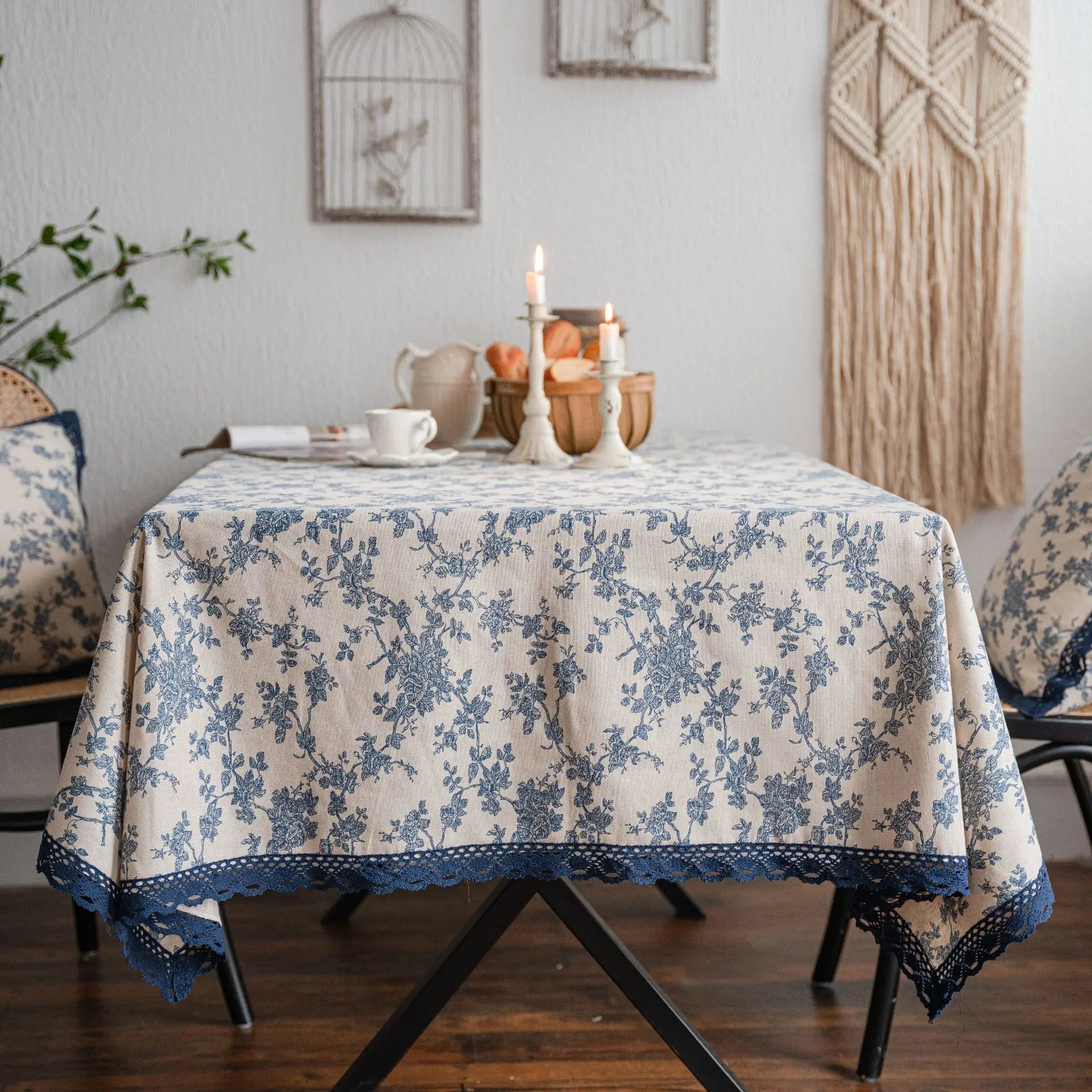 Pastoral Cotton Linen Tablecloth with Daisy Print Rectangular
