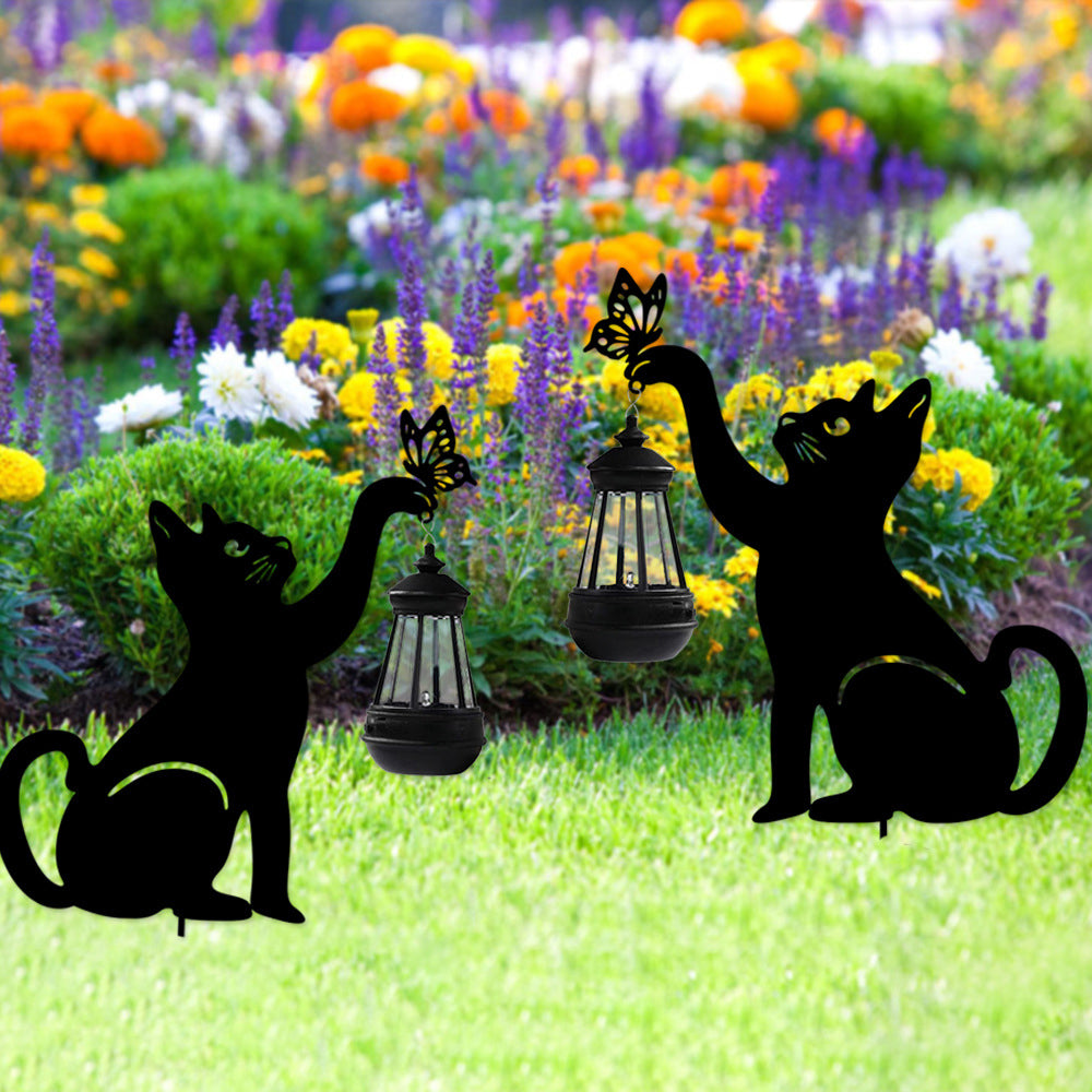Cat Solar Garden Light with Hanging Lantern – Decorative Outdoor LED