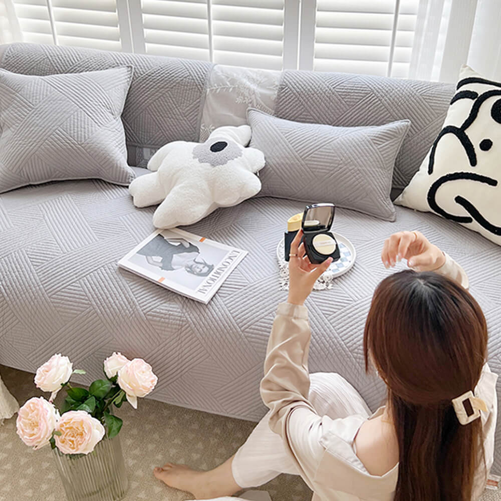 Minimalist All-Season Solid Cotton Geometric Couch Cover