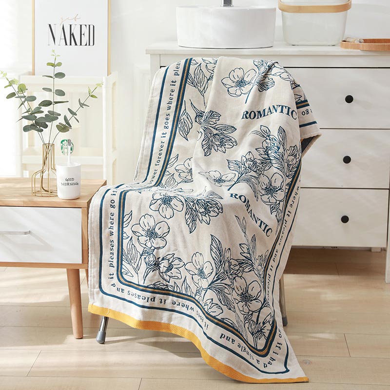 Flower Mixed Color Reversible Cotton Bath Towel