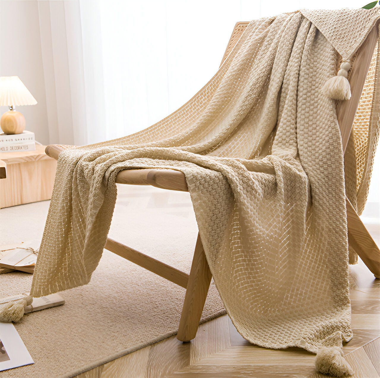 Nordic Waffle Embossed Chunky Knit Blanket For Cozy Spaces