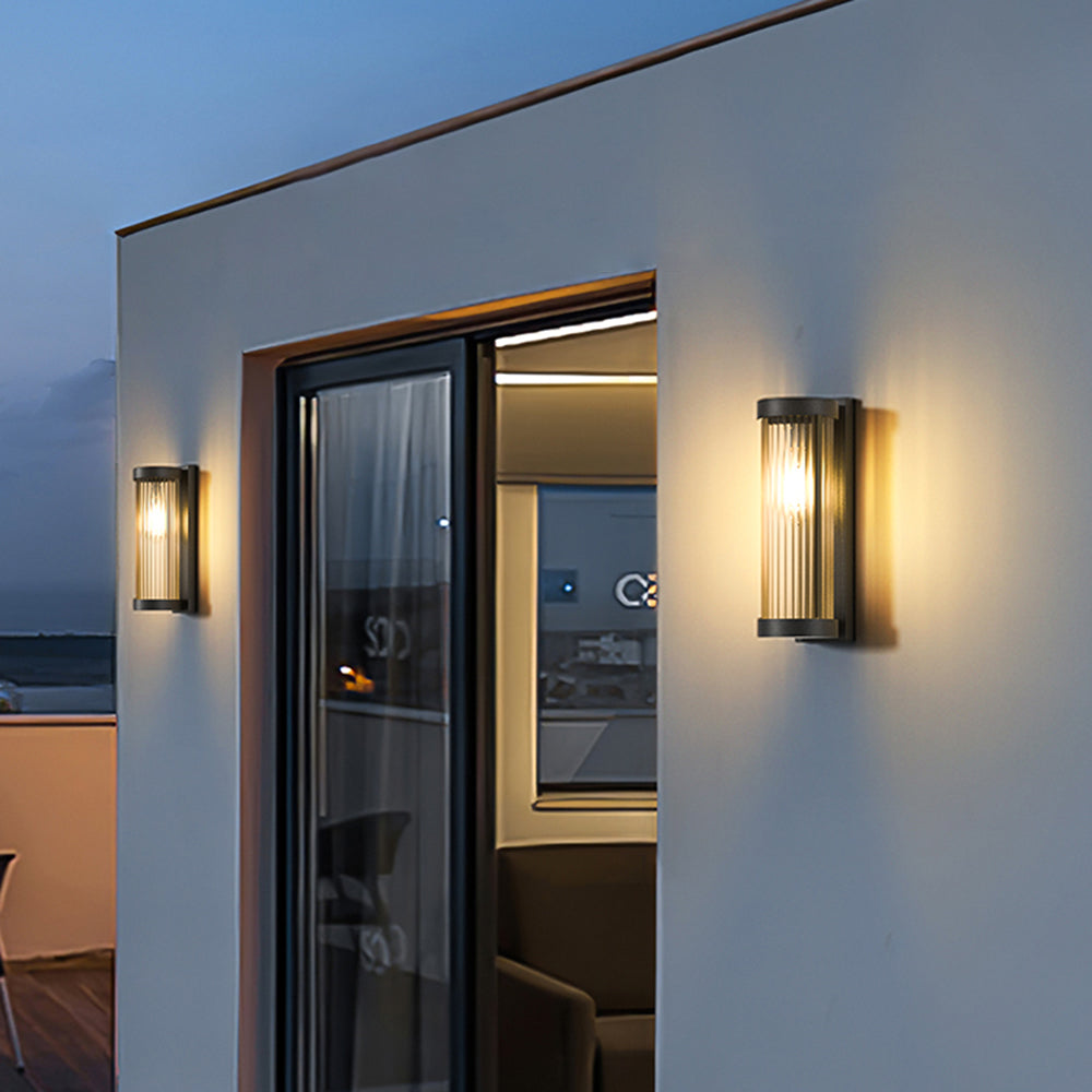 Cylindrical Metal and Glass Solar Powered Wall Lamp