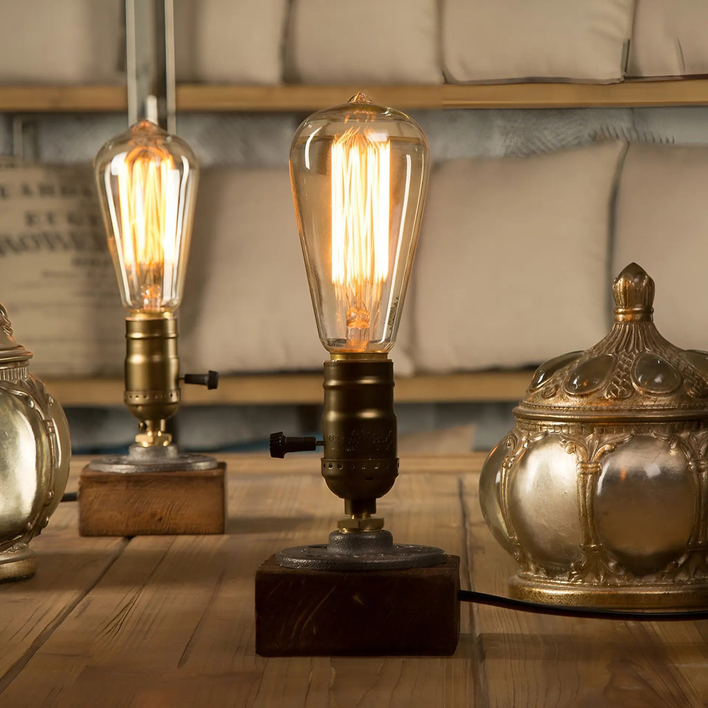 Retro Wood Industrial LED Table Lamp with Switch Design
