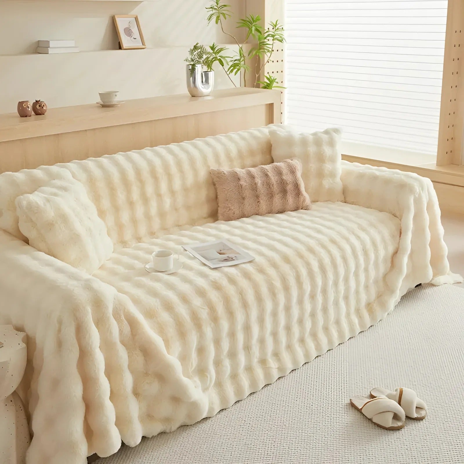 Winter Fluffy Plush Sofa Cover