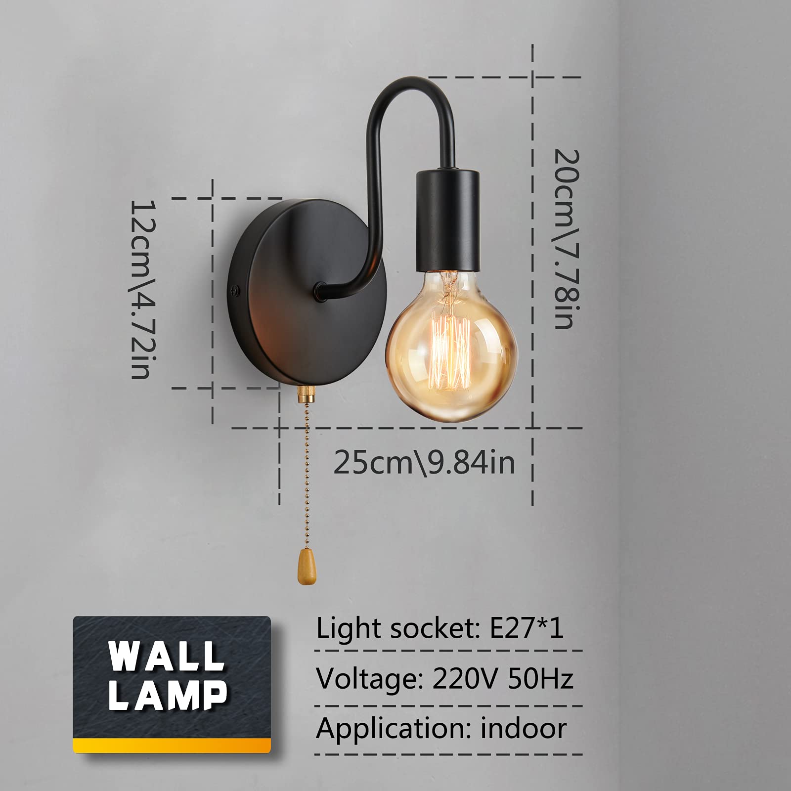 Nordic Industrial Wall Lamp in Black Iron for Modern Decor