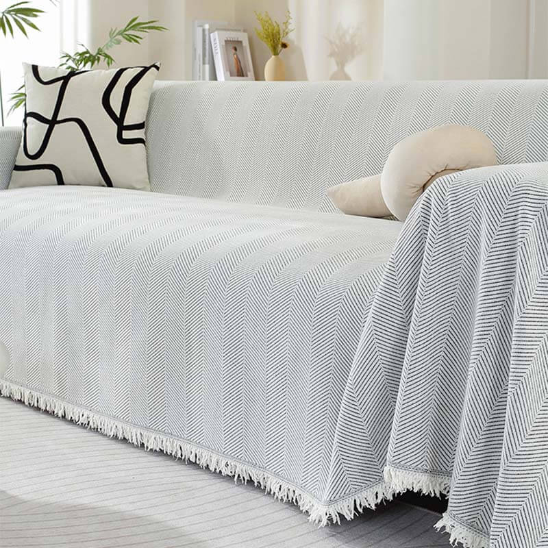 Chenille Blanket Herringbone Tassel Couch Cover Cozy Style