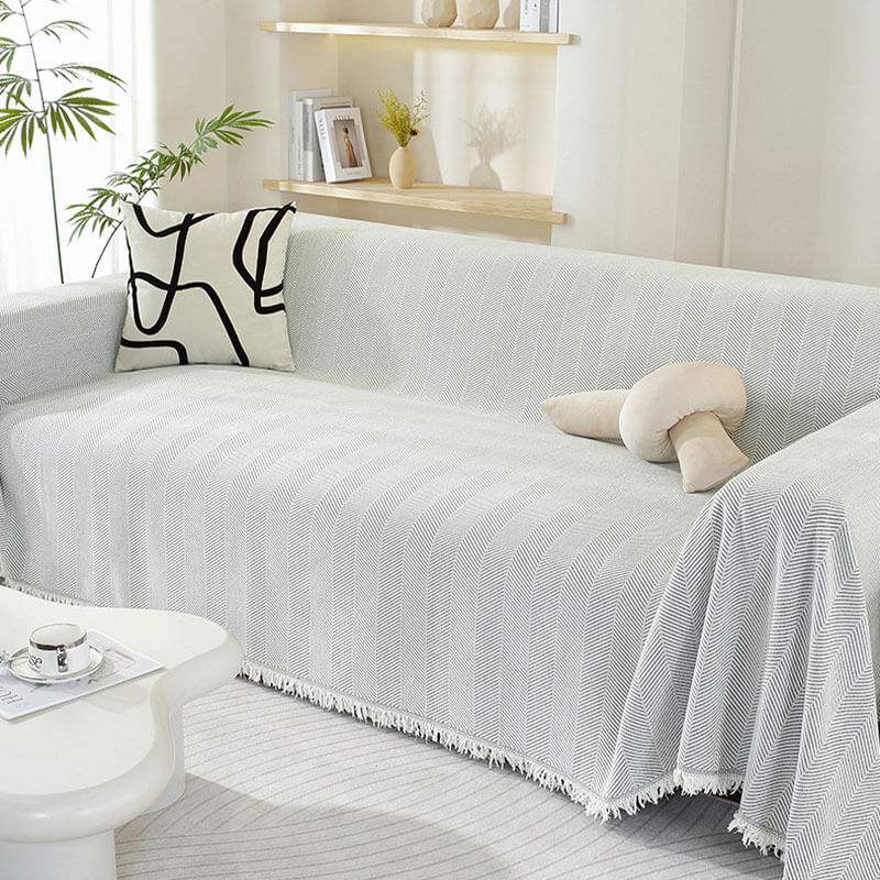 Chenille Blanket Herringbone Tassel Couch Cover Cozy Style