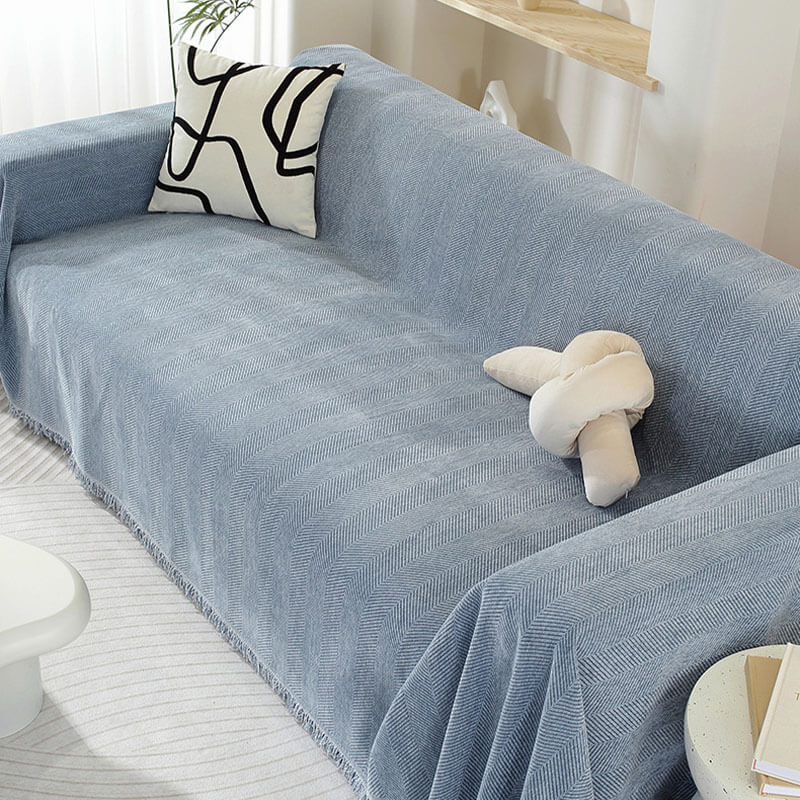 Chenille Blanket Herringbone Tassel Couch Cover Cozy Style