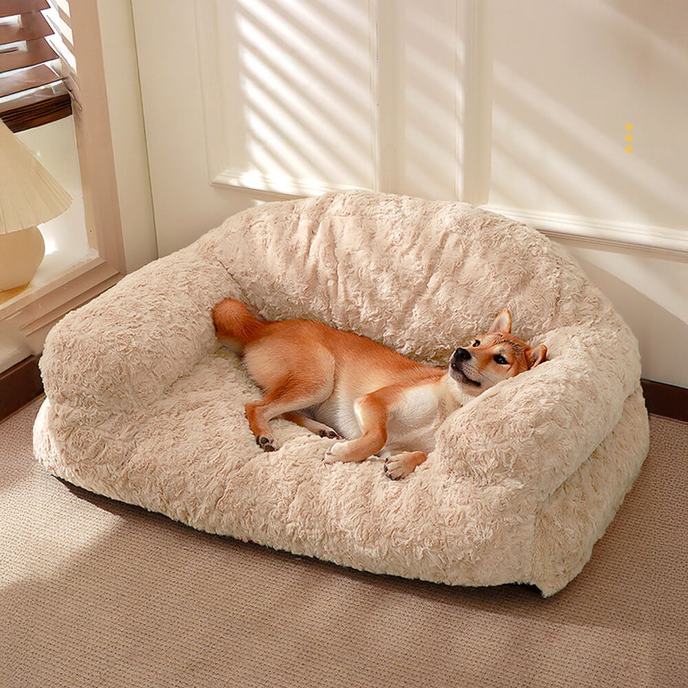 Faux Rabbit Fur Sofa Bed for Pets Ultra Soft Bolster Design
