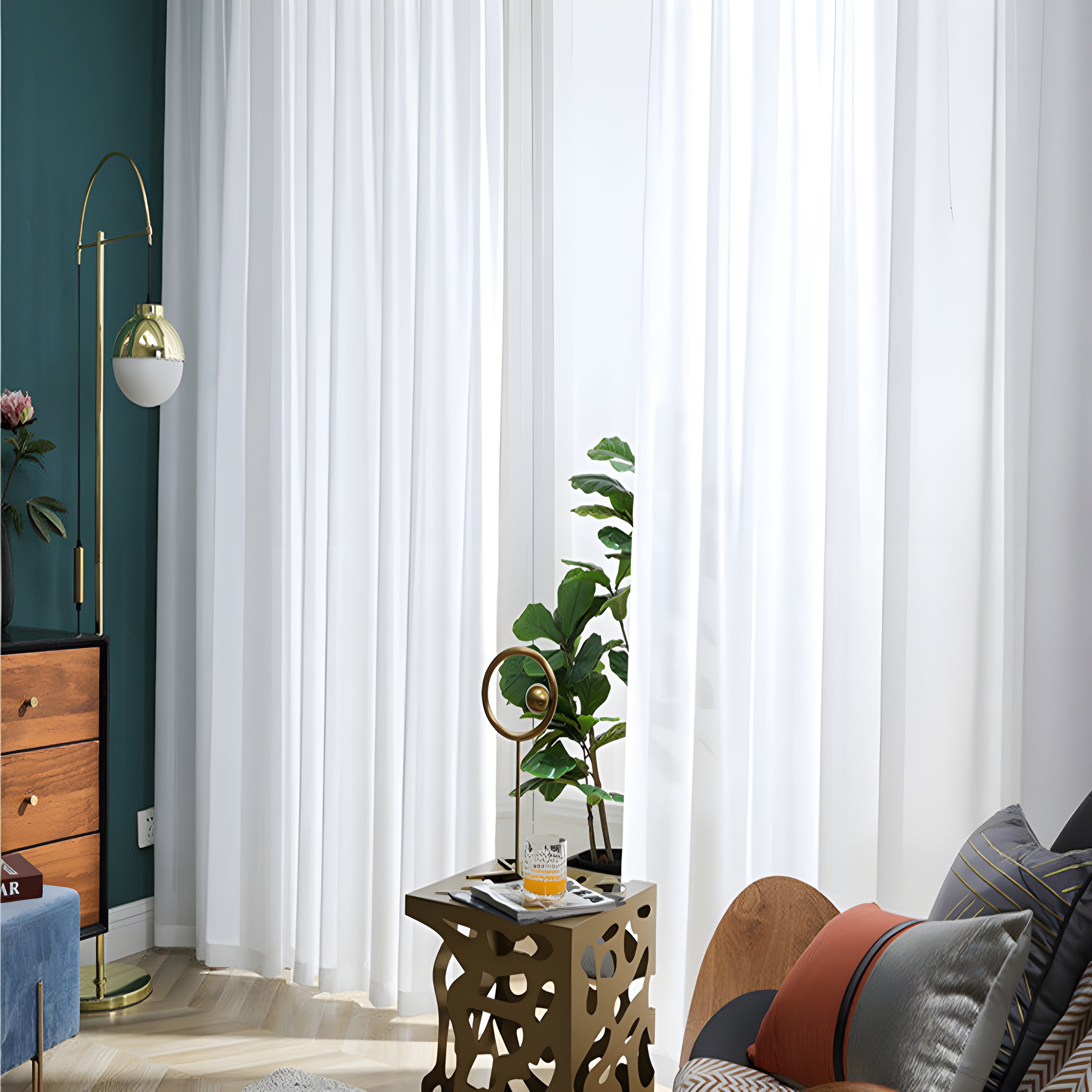 Solid White Luxurious Sheer Chiffon Curtains for Home Decor