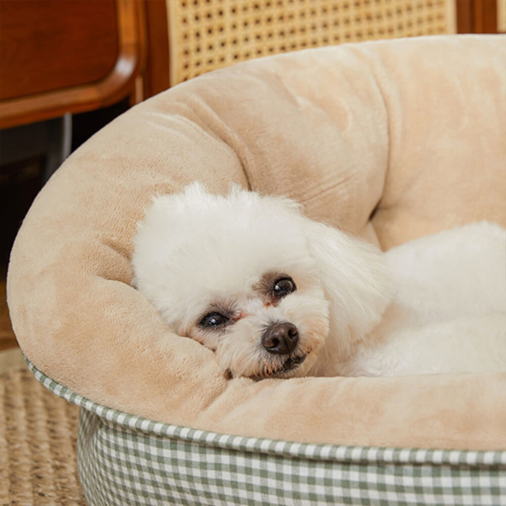 Extra Heightened Warm Surround Plaid Pet Bed Ultra Plush Non Slip