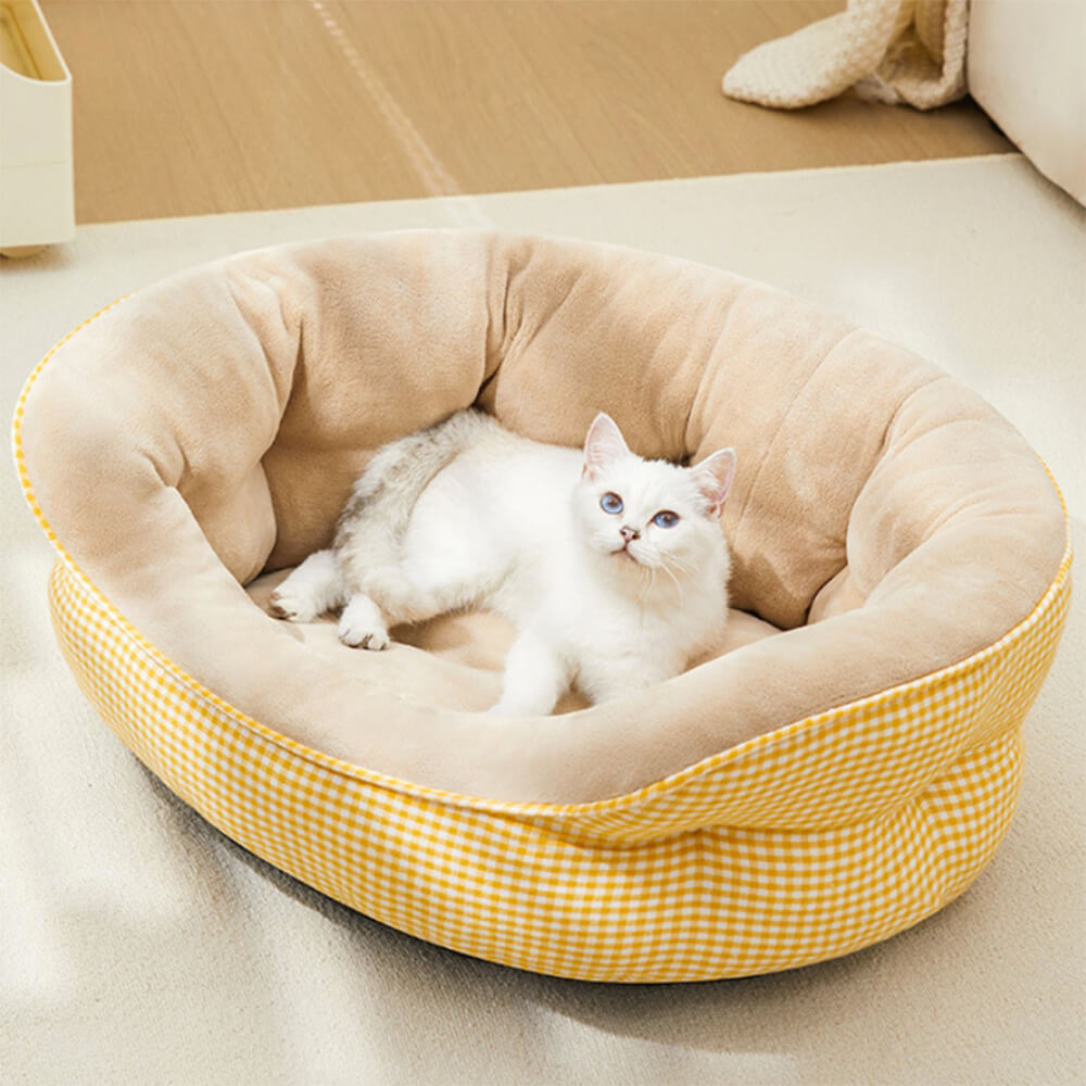 Extra Heightened Warm Surround Plaid Pet Bed Ultra Plush Non Slip