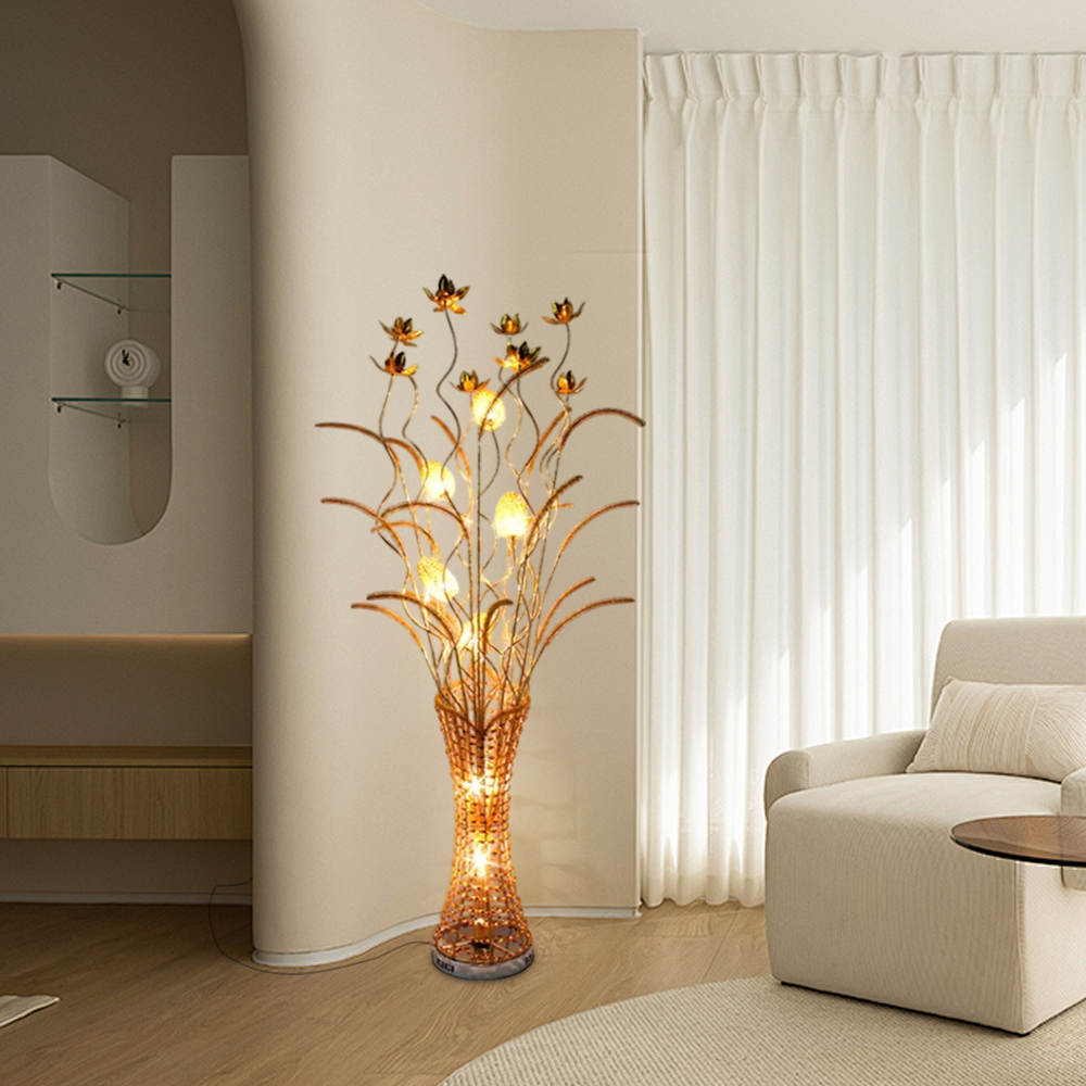 Elegant Gold Floral Floor Lamp with Curved Metal Branches